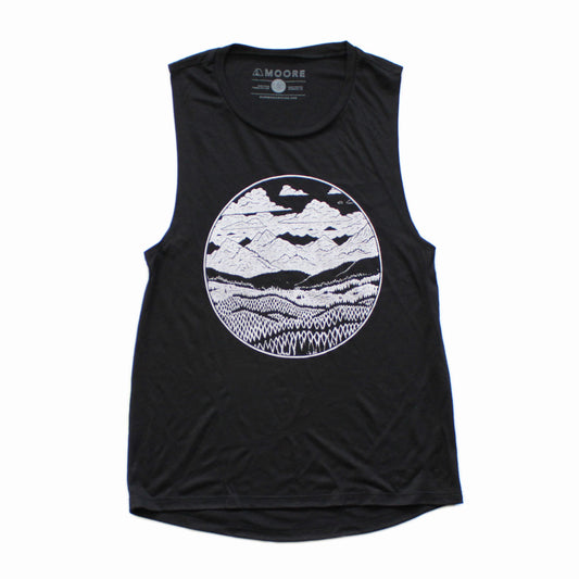 Ladies Mountain Range Muscle Tank-Black