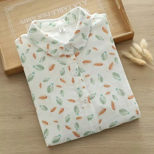 Fresh Women's Mushroom Printed Shirt 2024 New Lady Loose Cotton Long