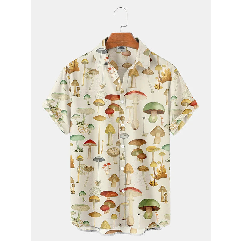 Mushroom Graphic 3D Print Men's Shirt Summer Aloha Hawaii Shirts