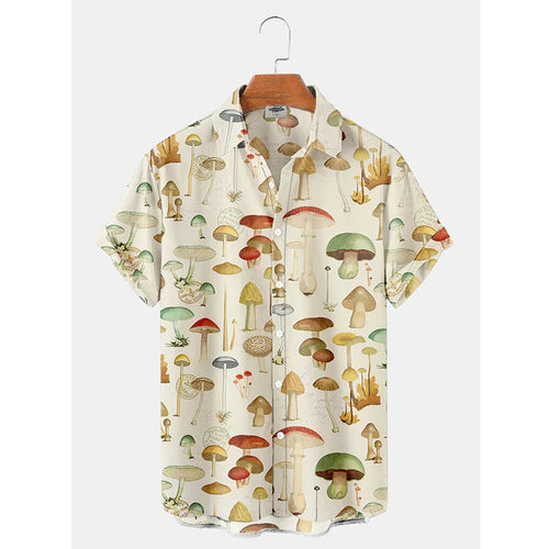 Mushroom Graphic 3D Print Men's Shirt Summer Aloha Hawaii Shirts