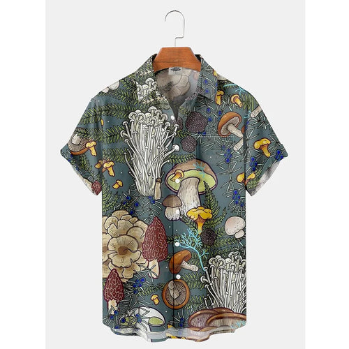 Mushroom Graphic 3D Print Men's Shirt Summer Aloha Hawaii Shirts