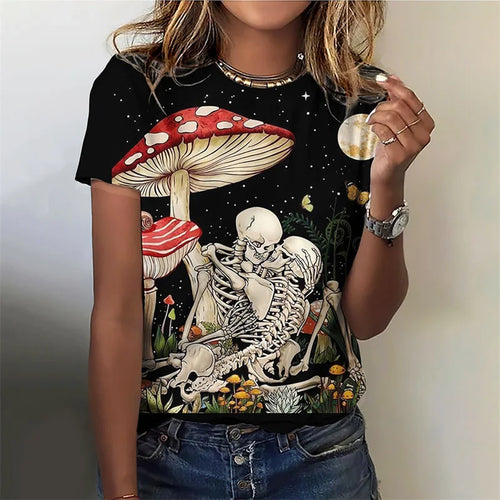 3D Printed Funny Mushroom T-Shirt For Women Plant Pattern Tees Summer