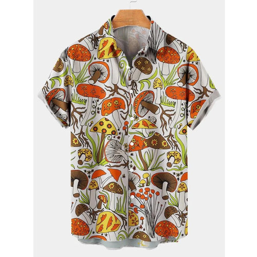 Mushroom Graphic 3D Print Men's Shirt Summer Aloha Hawaii Shirts