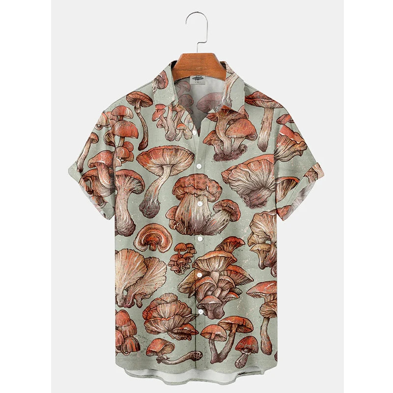 Mushroom Graphic 3D Print Men's Shirt Summer Aloha Hawaii Shirts