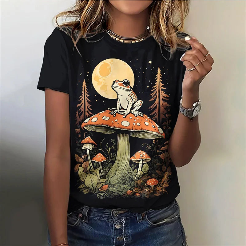 3D Printed Funny Mushroom T-Shirt For Women Plant Pattern Tees Summer