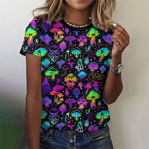 3D Printed Funny Mushroom T-Shirt For Women Plant Pattern Tees Summer