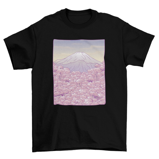 Pastel Mount Fuji beautiful nature sakura trees t-shirt