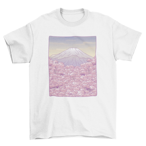 Pastel Mount Fuji beautiful nature sakura trees t-shirt