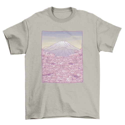 Pastel Mount Fuji beautiful nature sakura trees t-shirt