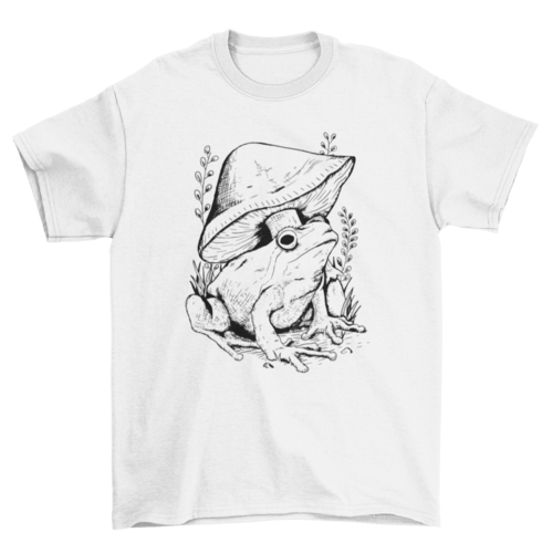 Frog and mushroom line art t-shirt