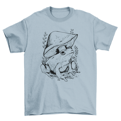 Frog and mushroom line art t-shirt