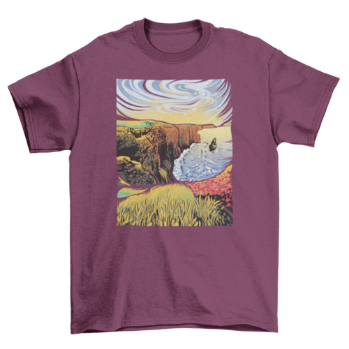 Cliffs of moher painting sea grass landscape nature t-shirt