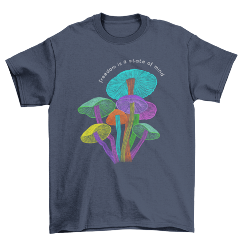 Series Psychedelic Fungi mushrooms neon quote "Freedom is a state of