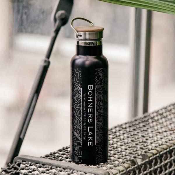 Bohners Lake - Wisconsin Map Bottle with Bamboo Top in Matte Black